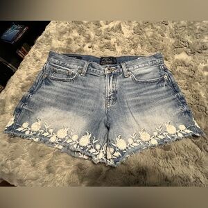 Lucky Brand Light Blue Jean Shorts with White Floral Embroidery